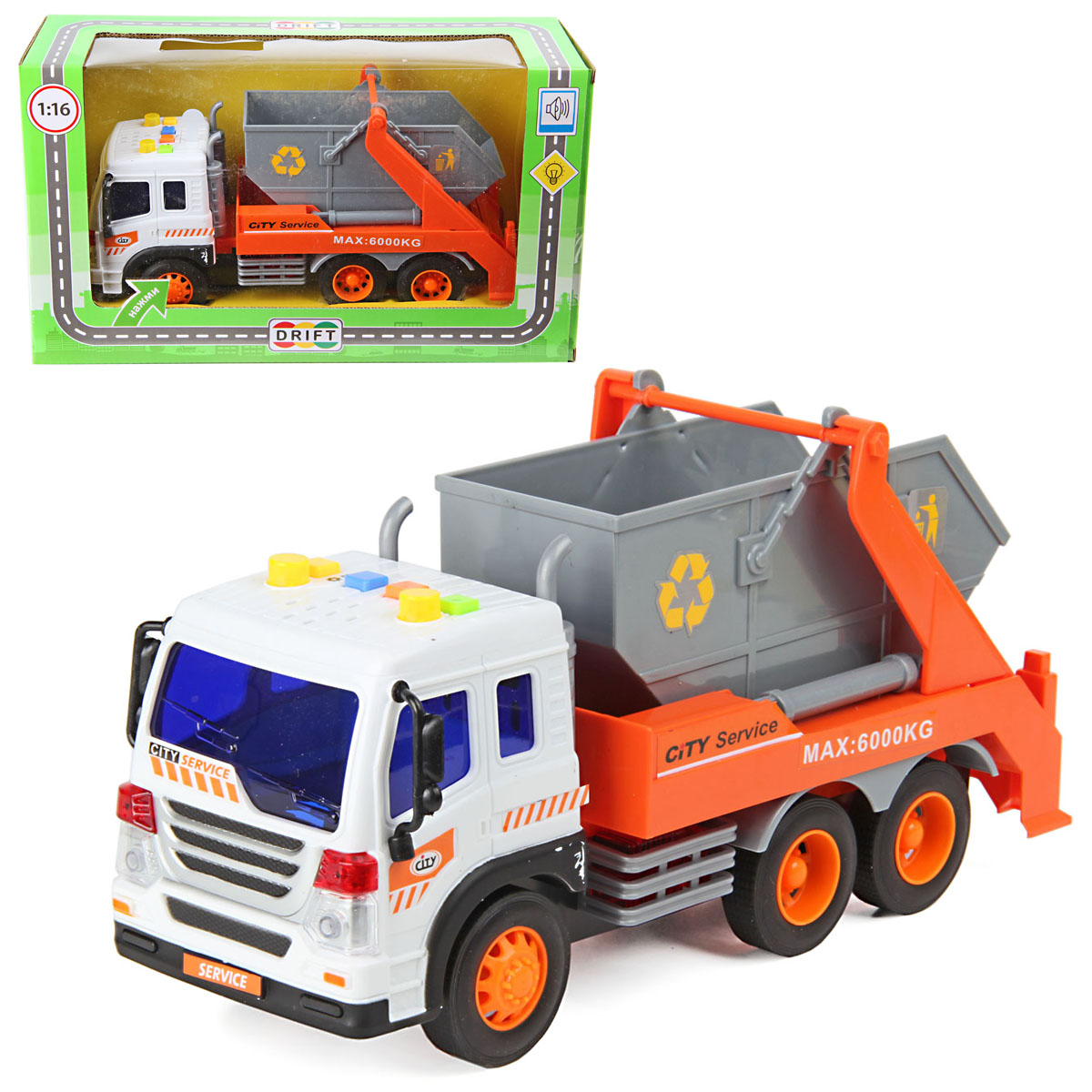 Машина спецтехника GARBAGE TRUCK 1:16, со зв. и св., фрикц.