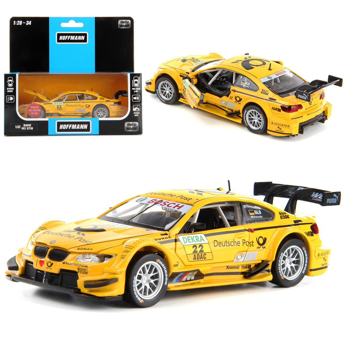 Машина металлическая BMW M3 DTM 1:32, звук/свет, двери и капот откр.,инерц