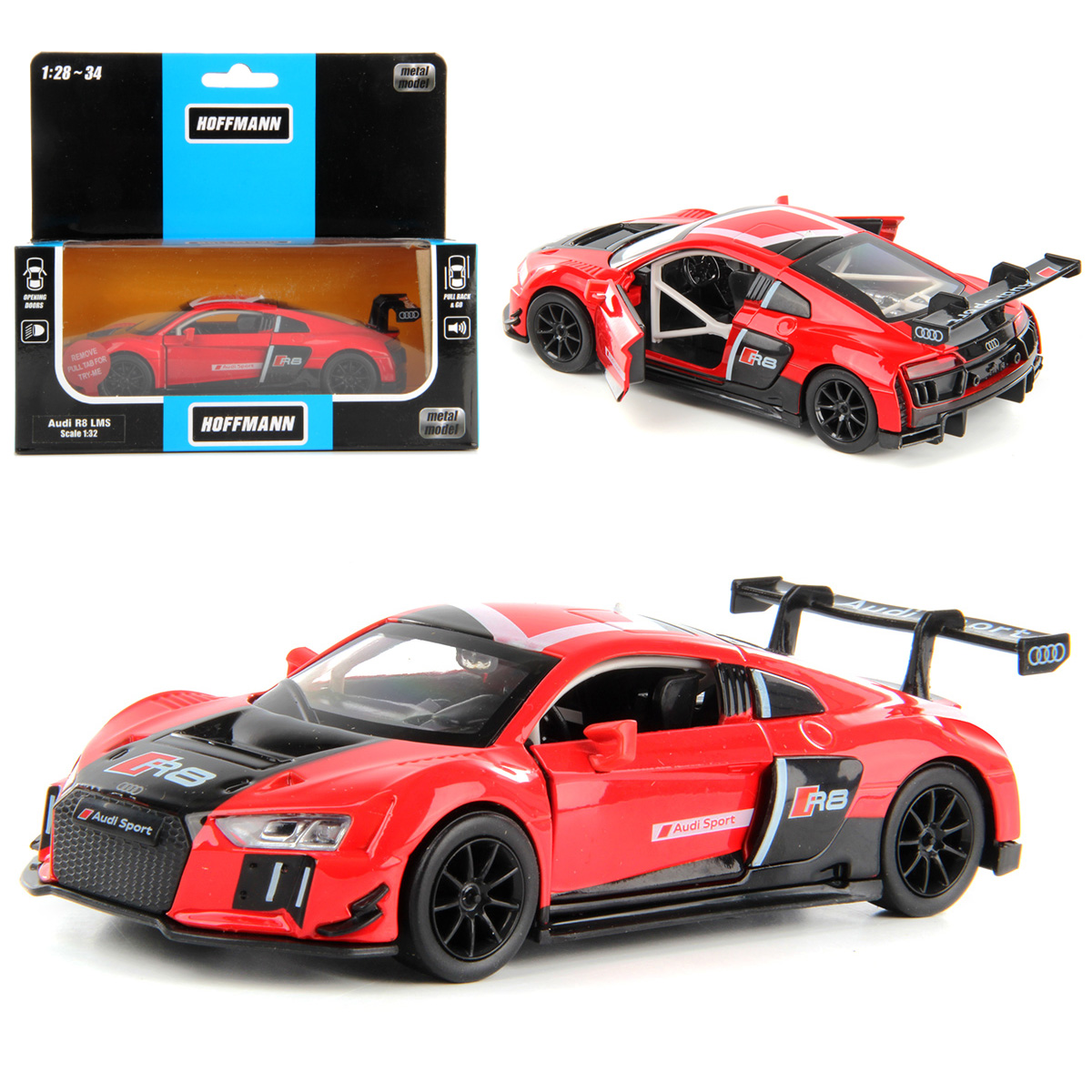 Машина металлическая AUDI R8 LMS 1:32, звук/свет, двери откр.,инерц