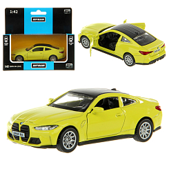 Машина металлическая 1:42 BMW M4 (G82) двери откр., цв. желтый, инерция