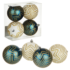 Н-р из 4 пластиковых шаров с рисунком 8 см, синий+белый/ПВХ кор