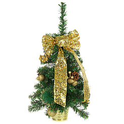 Ель декоративная 60см с бантом и шишками