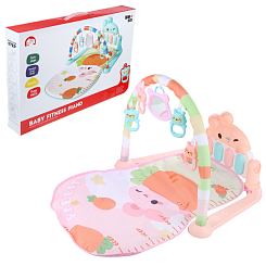 Развивающий коврик детский "Зайка с морковкой" свет, звук, 1 дуга, 5 игрушек, в кор, 50-33-7,5 см, в