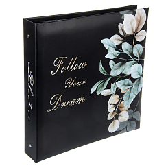 Фотоальбом 500ф 10X15см, ПП карм, пер-т 3-кольца, черные страницы