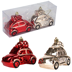 Н-р елочных украшений "Машины" 8 см, 2 шт, красн+золот., ПВХ кор