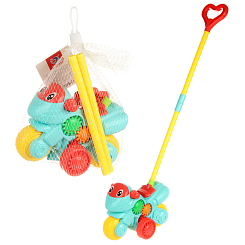 Каталка на палке "Мотоцикл ", двиг.элементы, в сетке