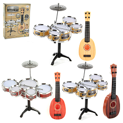 Набор:барабаннная установка ( 5 барабанов, диам:17,12,10 см) и гитара 36см., кор.35,5х10х46,5