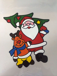 Наклейка гелев. Дед Мороз и олень 25*38см