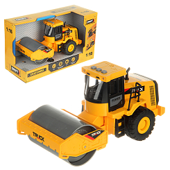 Машина спецтехника-каток  1:16, со зв. и св., фрикц., желтый