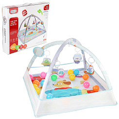 Развивающий коврик детский "Собачка", 2 дуги, 5 игрушек, 18 шариков,  размер 75-75 см, в кор. 53-49-