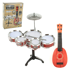 Набор:барабаннная установка ( 5 барабанов, диам:17,12,10 см) и гитара 36см., кор.35,5х10х46,5