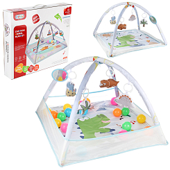 Развивающий коврик детский "Кроко", 2 дуги, 5 игрушек, 18 шариков,  размер 75-75 см, в кор. 53-49-6 