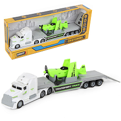 Автовоз с самолетом GREEN TRANSPORT TRUCK 1:50, фрикц.механизм, со зв. и св.