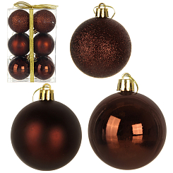 Н-р из 12-ти пластиковых шаров, мат/глян/глит, 6 см, цвет шоколадный