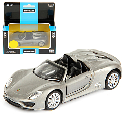 Машина металлическая 1:41 Porsche 918 Spyder. Дв.Откр., цв.сереб., инерц.