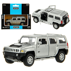 Машина металлическая 1:43 Hummer H3. Дв.Откр., цв.сереб., инерц.