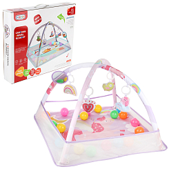 Развивающий коврик детский "Единорог", 2 дуги, 5 игрушек, 18 шариков,  размер 75-75 см, в кор. 53-49