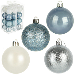 Н-р из 24-ти пластиковых шаров, 6см, жемчужный, голубой