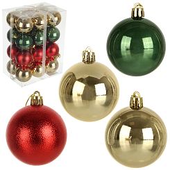 Н-р из 24-ти пластиковых шаров, 6см, золотой, красный, зеленый