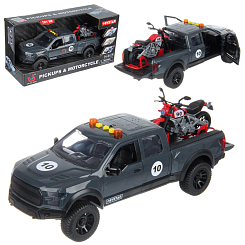 Машинка "Пикап с мотоциклом" свет, звук 41х15,8х20,5 см.