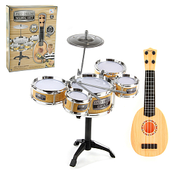 Набор:барабаннная установка ( 5 барабанов, диам:17,12,10 см) и гитара 36см., кор.35,5х10х46,5