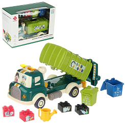 Развивающая игрушка "Машина-конструтор Мусоровоз", с паром, на бат., в кор.