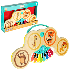 Развивающая игрушка Барабаны "Животные" (дерев панель) 39-26,2-6,3 см, на бат, в кор.