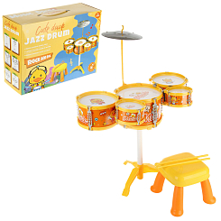 Барабанная установка (5 барабанов:диам 21, 16 и 12  см) , со стулом, желт, в кор.