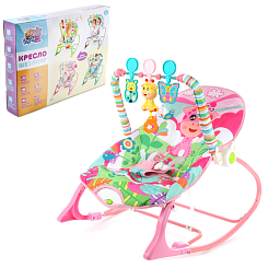 Шезлонг детский "Жирафик", 1 дуга, 3 игрушки, вибро/музыка, регулировка, 65*46*49