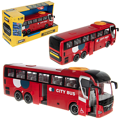 Автобус "Туристический" 1:16, фрикция, со св. и зв., двери открыв,  красный