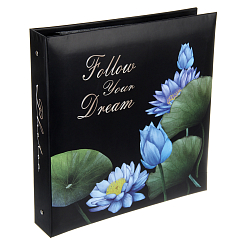 Фотоальбом 500ф 10X15см, ПП карм, пер-т 3-кольца, черные страницы