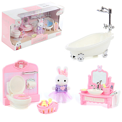 Кукла зайчик с набором мебели "Ванная комната"