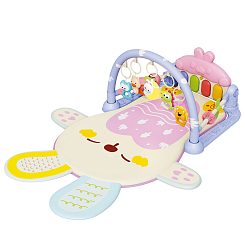 Развивающий коврик детский "Зайка" свет, звук, 1 дуга, 5 игрушек, розов, в кор