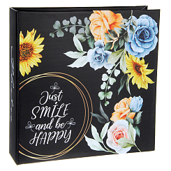 Фотоальбом 200ф 10X15cм, бум.карм.с мемо, клеевой пер-т, черные страницы